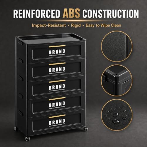 300QT Foldable Storage Cabinet with Doors and Locking Wheels, 5-Tier Heavy-Du...