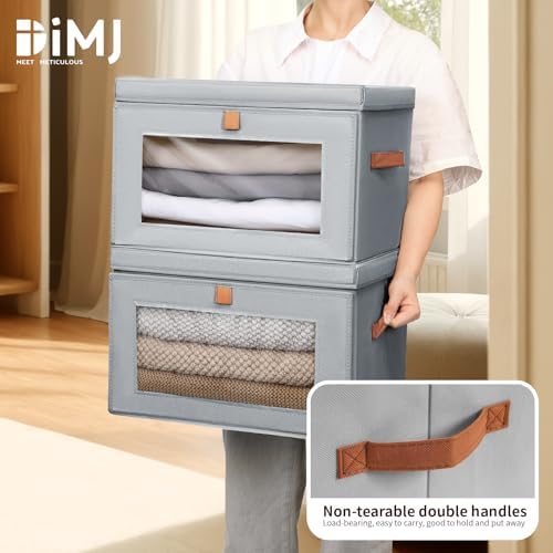 DIMJ Storage Bins with Lids - 4 Pack Large Fabric Closet Organizer with Windo...