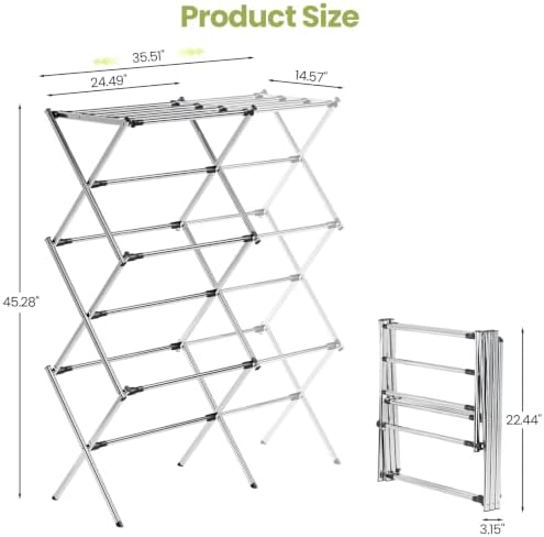 APEXCHASER Stainless Steel Clothes Drying Rack, 45.28" H × 14.57" D