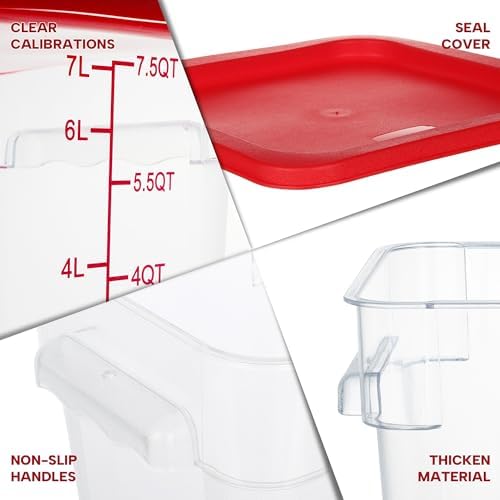 BIEAMA 4 Pack 8 Qt Square Food Storage Containers with Lids, NSF, Clear