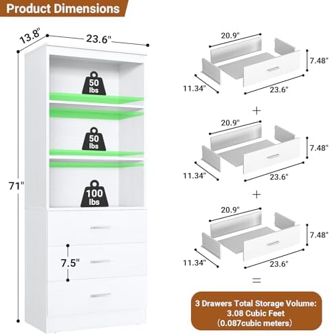 Aheaplus 23.6" Closet Drawers System, Closet System with 3 Drawers, White