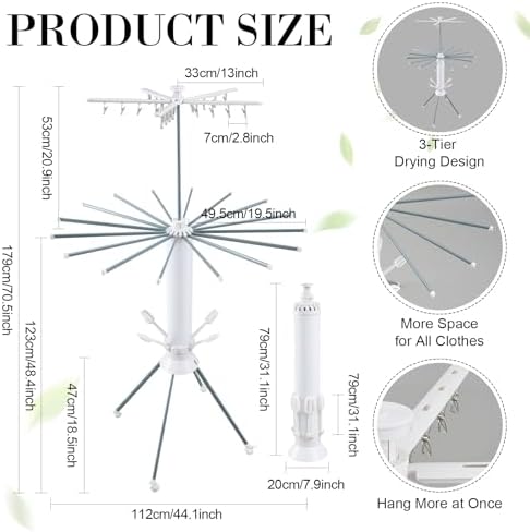 Sintuff 3 Tier Clothes Drying Rack with Wheels, Foldable Garment Rack