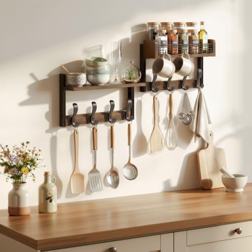 Delamu 32" Coat Rack with Shelf, 4 in 1 Coat Hanger Wall Mount with Shel...