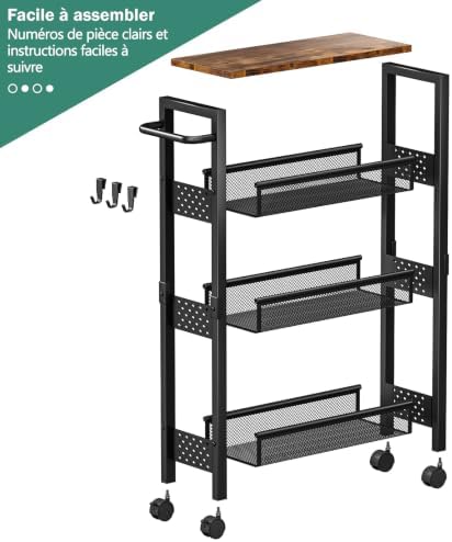 Vivihomety 4-Tier Slim Utility Rolling Laundry Cart with Wheels, Metal