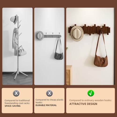 Wooden Piano Coat Rack Wall Mounted, Coat Hooks Hanger Wall Mount with 8 Hook...