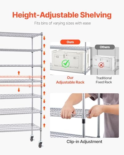 VEVOR 7-Tier Rolling Bin Storage Rack, 24 Small Bins, Bin Rack Storage Steel ...