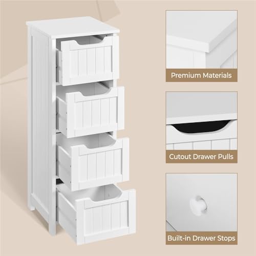 Yaheetech Bathroom Storage Cabinet, 12" W Slim 4-Drawer Design, White