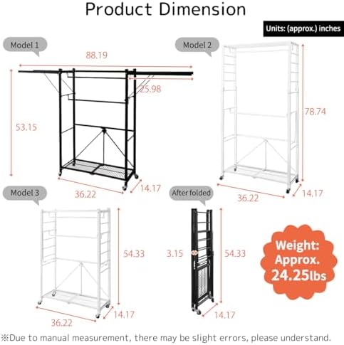 lumizone Folding Clothing Rack with Wheels Expandable Black