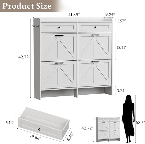 BORNOON Shoe Storage Cabinet for Entryway, Farmhouse Wide Shoe Cabinet with 4...