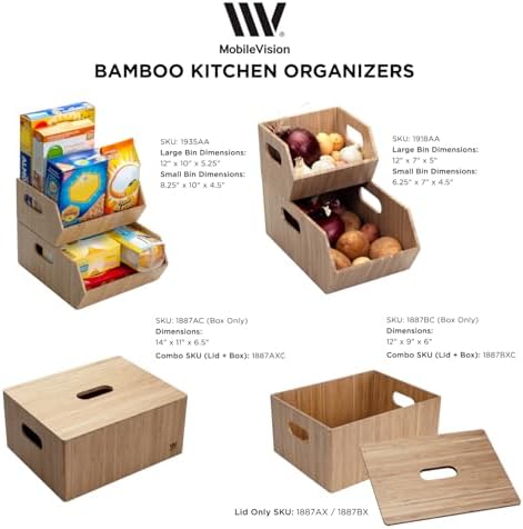 MobileVision Bamboo Storage Bins for Pantry & Kitchen Cabinet Organizer M...