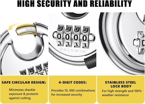 4 Digit Combination Disc Padlock, Silver, 4Pcs