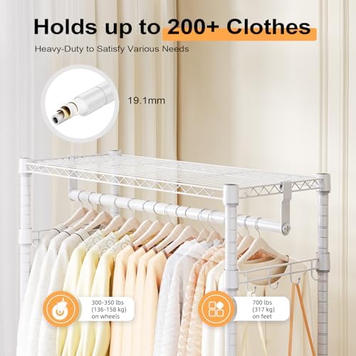 M MZG Heavy Duty Rolling Garment Rack 3 Tiers Adjustable Wire Shelving Clothe...