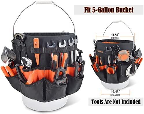 WELKINLAND 5 Gallon Bucket Tool Organizer, 47-Pocket 15L Bucket Tool Bag