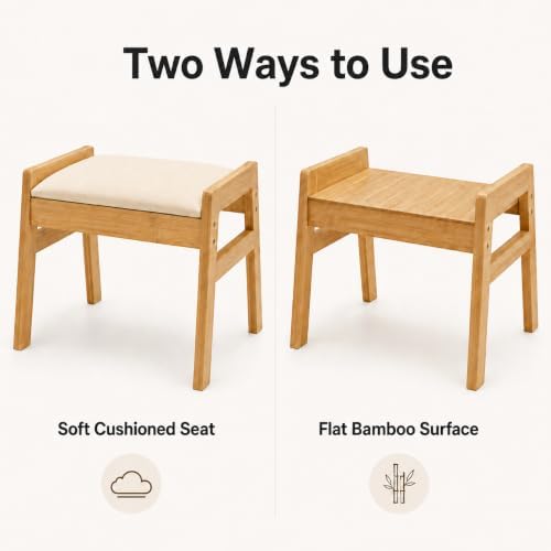 BAMBOOHOMIE Foot Stool Ottoman, Modern Vanity Stool Chair for Makeup with Rem...