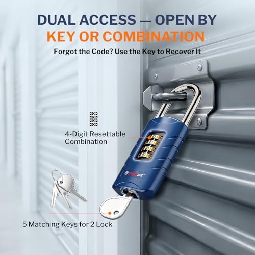 Forge 4-Digit Combination Padlock with Backup Keys, Recover Forgotten Code, W...