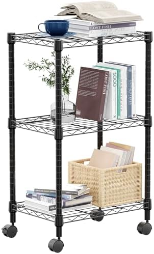 3 Tier Shelf Metal Storage Shelves Wire Rack Closet Organizers with Wheel for...