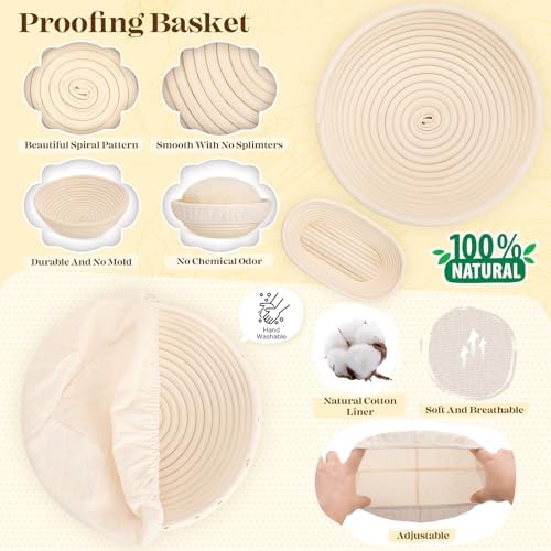 Sourdough Starter Kit with Bread Proofing Baskets, Jars, Baking Essentials