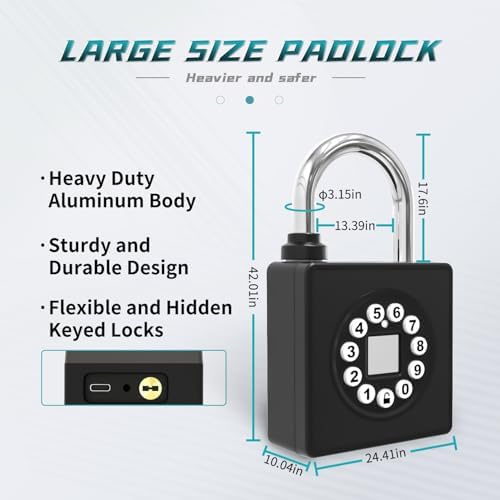 SFW Fingerprint Padlock with Key,Heavy Duty Combination Lock Locker,Water Res...