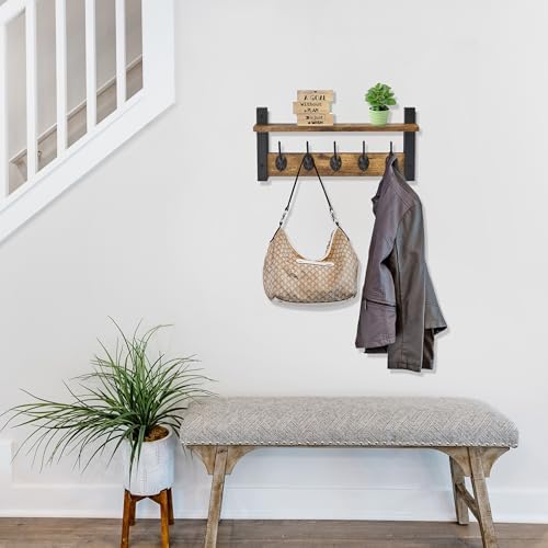Sorbus Coat Rack Wall Mount with Shelf (Rustic Brown, 16 Inch)