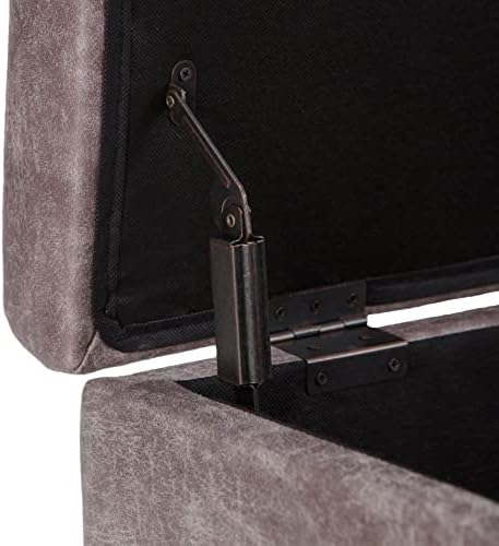 SIMPLIHOME Owen 34" Wide Vegan Leather Lift Top Ottoman in Grey Taupe