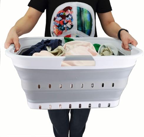 SAMMART 42L (11 gallon) Collapsible Plastic Laundry Basket - Foldable Pop Up ...