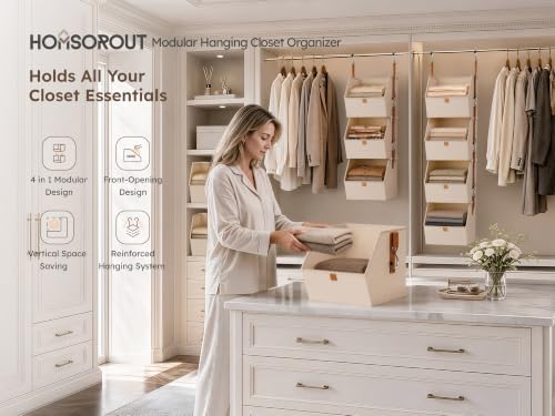 Homsorout Hanging Closet Organizer, Modular 4-in-1 Hanging Shelves, Beige