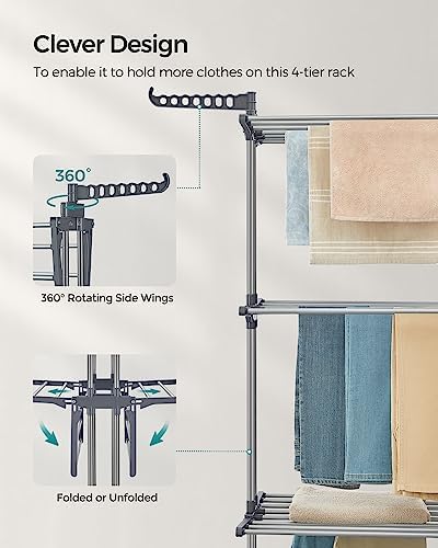 SONGMICS 4-Tier Clothes Drying Rack, Foldable, Rolling, 66.6-Inch Tall