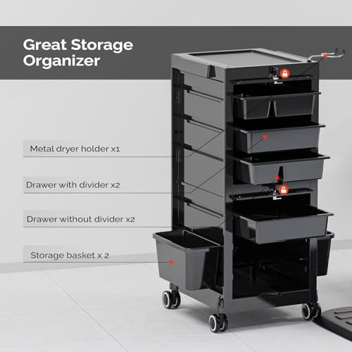 OmySalon Salon Trolley Cart, Hair Stylist Station with 2 Lockable Doors, Roll...