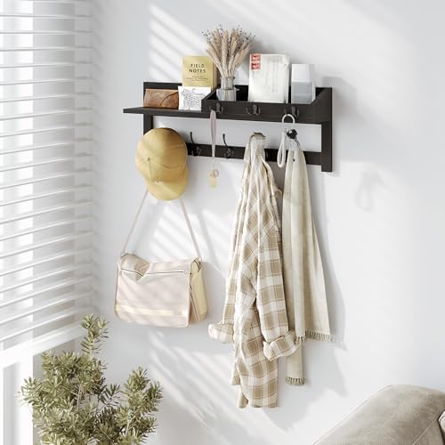 AMBIRD Wall Hooks with Shelf, 26.57 Inch Entryway Wood Coat Hooks for Wall, C...