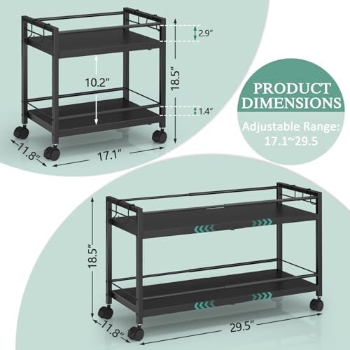 2-Tier Expandable Rolling Pantry Cart with Wheels, Adjustable Floor Organizer...