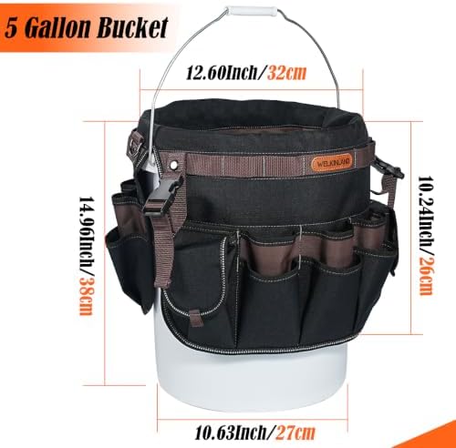 WELKINLAND 47-Pocket 5 Gallon Bucket Organizer, Grid-Ripstop Tool Bucket