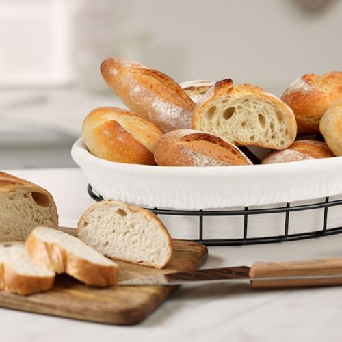 6 Pack Oval Metal Wire Baskets with Liner Cloth for Table Serving 9.5 x 6.2 x...