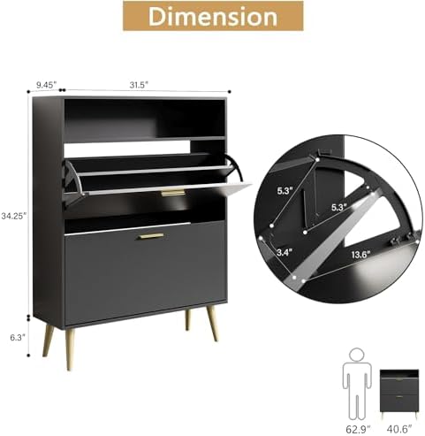 LYNSOM Entryway Shoe Cabinet Set of 2 with 2 Flip Drawers and Open Storage, B...