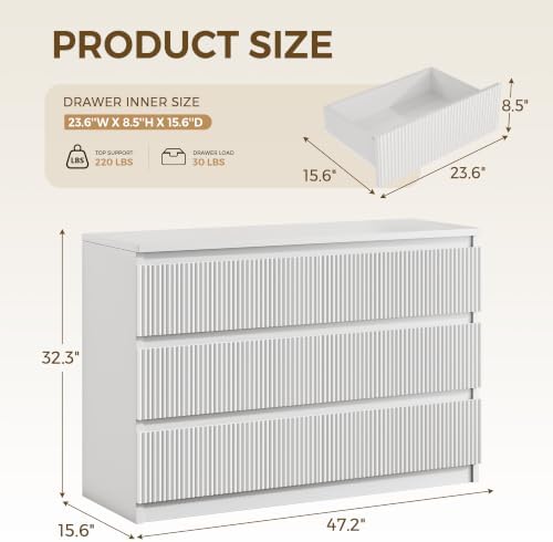 Jocoevol 6 Drawer Fluted Dresser, Modern Chest of Drawers for Bedroom with Hi...