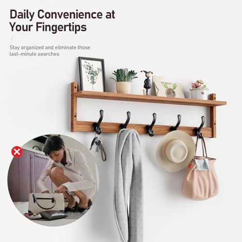 Tatub 29'' Coat Rack Wall Mount with Shelf, Wood Wall Hooks with Stor...