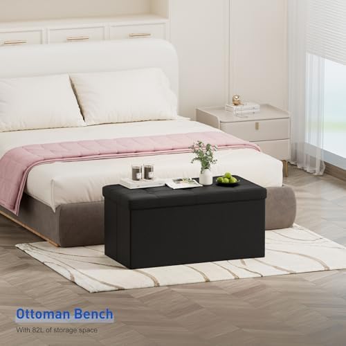 BRIAN & DANY 30 Inches Storage Ottoman Bench, Faux Leather Ottoman with S...