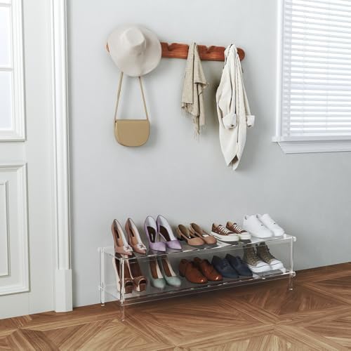 Aquiver Acrylic Long Shoe Rack - 2 Tier Shoe Organizer for Closet- Wide Shoe ...