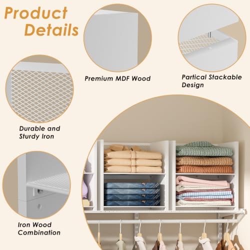 4Tier Closet Organizers and Storage Basket,Stackable Closet Shelf Organizer