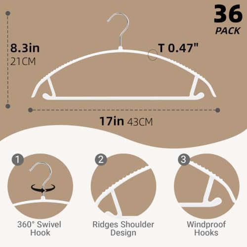 Amber Home 36 Pack White Plastic Hangers with 360° Swivel Hook