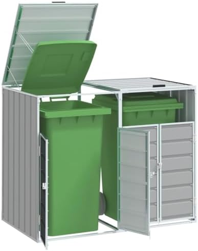vidaXL Wheelie Bin Storage for Double Bins Gray 56.7"x31.9"x44.5&qu...