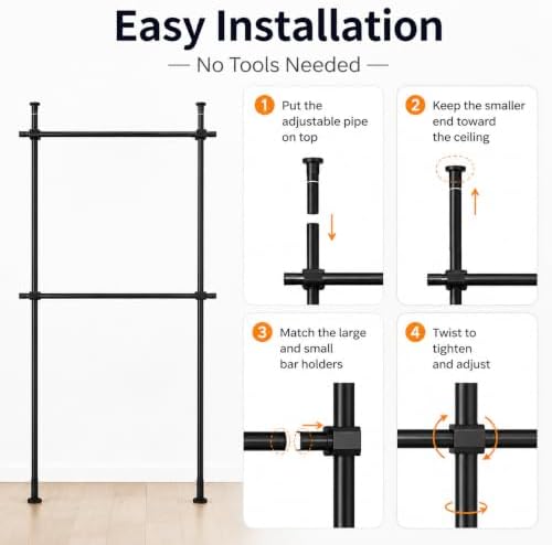 2 Tier Floor to Ceiling Clothes Rack, Clothes Storage Hanger