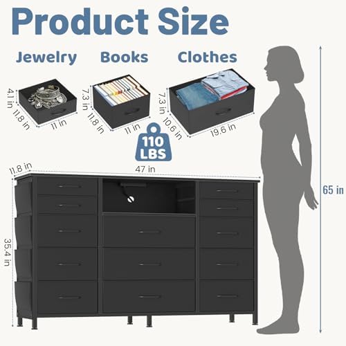 HCHQHS Dresser for Bedroom with 13 Drawers, 47 Inch Fabric Dresser