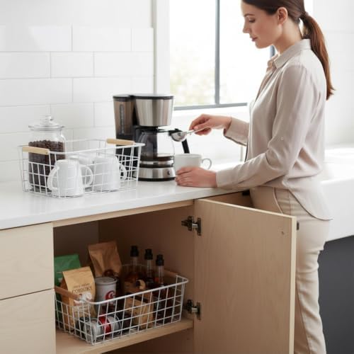 LeleCAT White Wire Baskets for Organizing with Handles,Pantry Organizers and ...