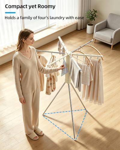 Foldable Tripod Clothes Drying Rack for Balcony, Hotel, Apartment, Bedroom
