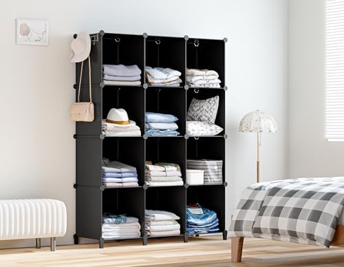 HOMIDEC Closet Organizers and Storage, 12 Cube Storage Organizer, Black