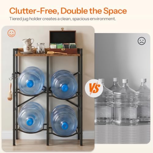 HOOBRO 5 Gallon Water Jug Holder 4 Bottles, Water Jug Rack, 2 Tier Water Bott...