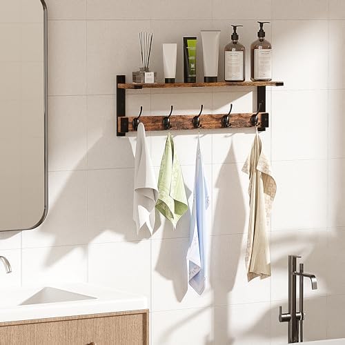 Oraich Coat Rack Wall Mount with Hooks and Shelf for Coat, Backpack, Key, Clo...