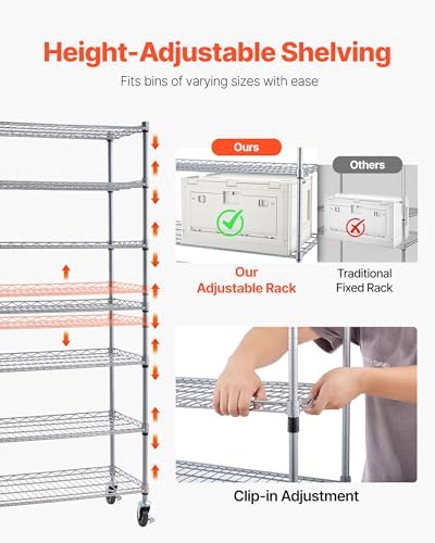 VEVOR 7-Tier Rolling Bin Storage Rack, 18 Organizer Bins, Bin Rack Storage St...