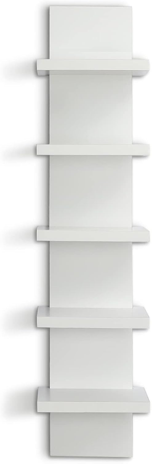5 Tier Wall Shelves White, Vertical Column Shelf Floating Storage Home Decor ...
