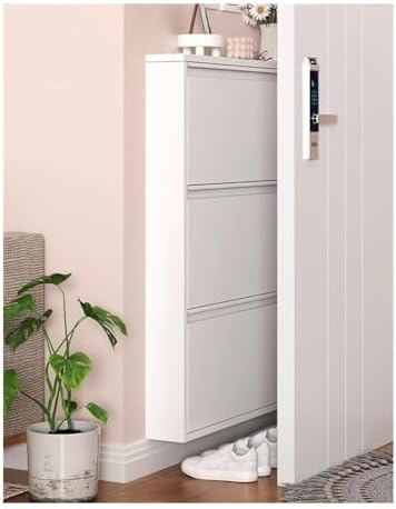 Metal Wall Mounted Shoe Cabinet, Slim Hanging Shoe Organizer, Narrow Flip Dow...